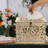 Wooden Wedding Card Boxes Case With Lock DIY Couple Deer Bird Flower Pattern Grid Card Wooden Box Birthday Wedding Supplies