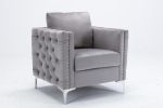 Modern Velvet Armchair Tufted Button Accent Chair Club Chair with Steel Legs for Living Room Bedroom