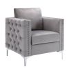 Modern Velvet Armchair Tufted Button Accent Chair Club Chair with Steel Legs for Living Room Bedroom