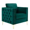 Modern Velvet Armchair Tufted Button Accent Chair Club Chair with Steel Legs for Living Room Bedroom