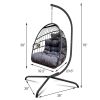 Swing Egg Chair with Stand Indoor Outdoor, UV Resistant Cushion Hanging Chair with Guardrail and Cup Holder, Anti-Rust Foldable Aluminum Frame Hammock